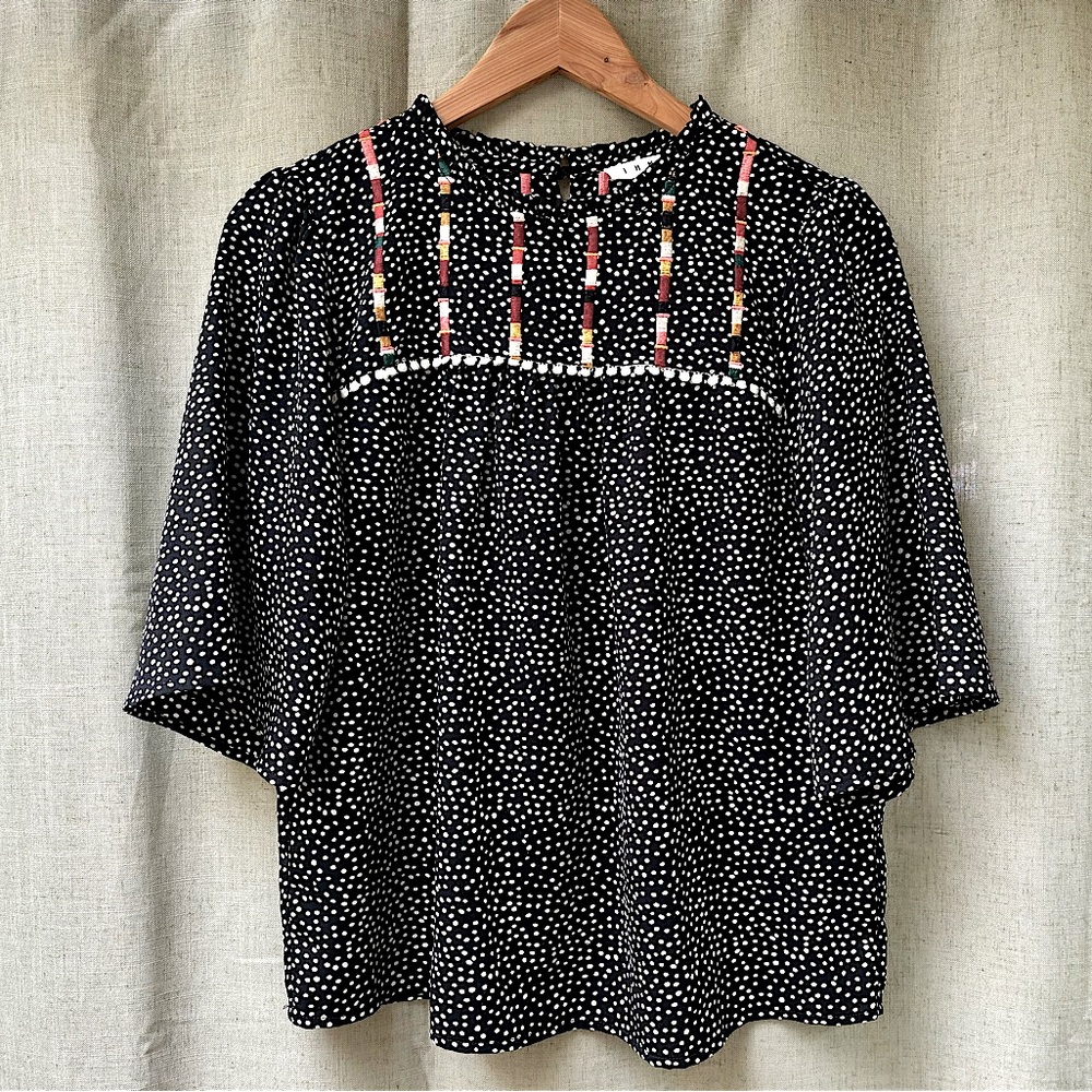 THML Bohemian Embroidered Polka Dot Top | Size Small